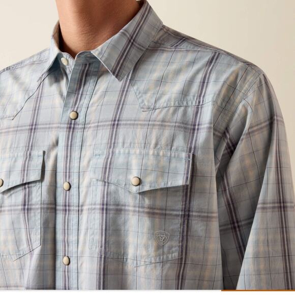 Ariat Other - Ariat Men's XXLHarry Retro Light Blue Shadow Plaid Fitted Snap Shirt Western